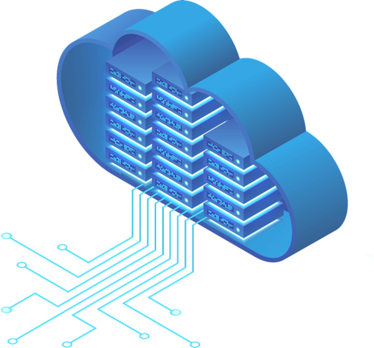 Ilustração de servidores dentro de uma nuvem, representando a infraestrutura de segurança migrando do hardware físico para a nuvem